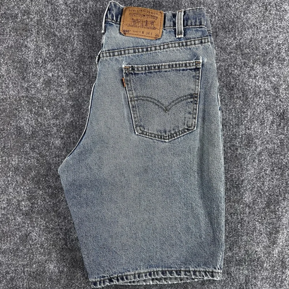 Vintage 90s Levi's 550 Size 34 Relaxed Fit Denim Blue Jeans Orange Tab Shorts